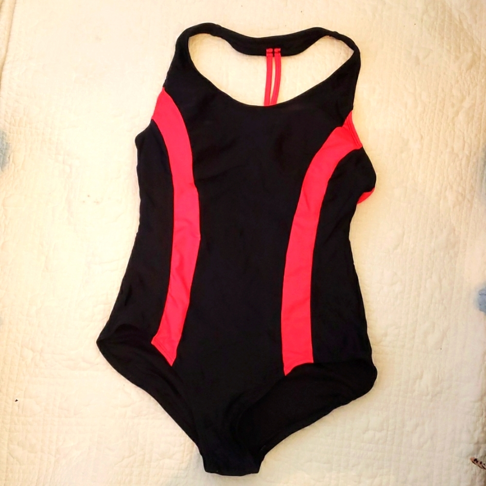 SWIMSUIT size L by Catalina. black & Fluorescent Red.